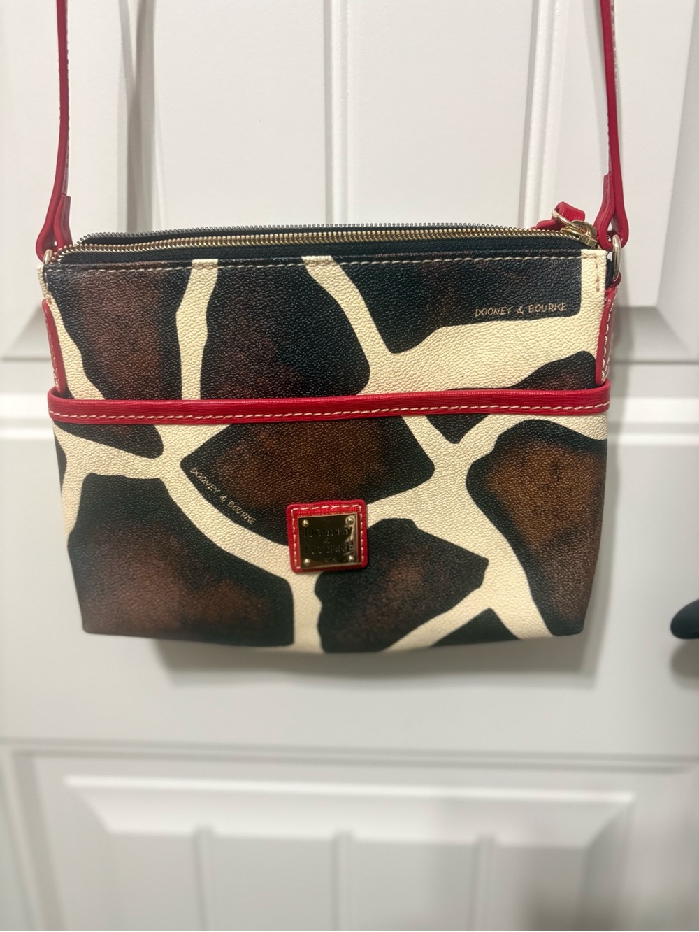 Dooney & Bourke Giraffe-Print Crossbody with Red Trim
